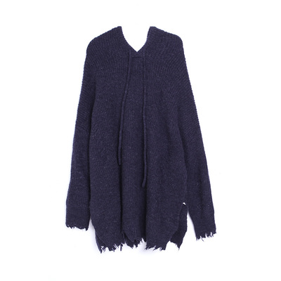 MOVEUP幻走2016冬季新品 手工剪烂分叉宽松连帽毛织短款T恤的时尚魅力